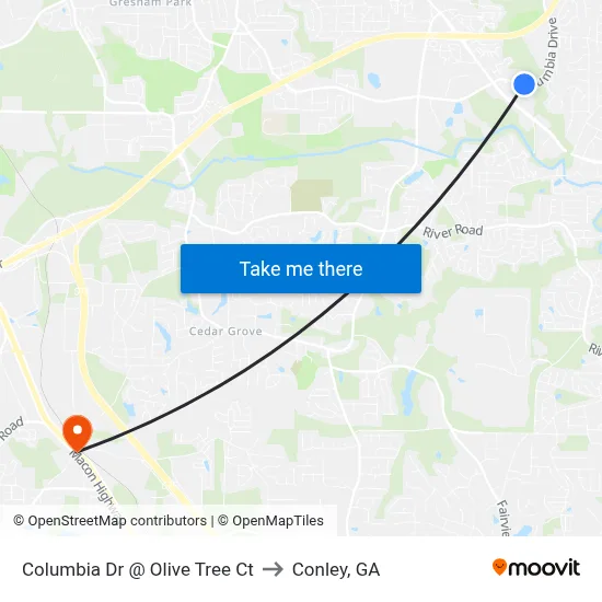 Columbia Dr @ Olive Tree Ct to Conley, GA map