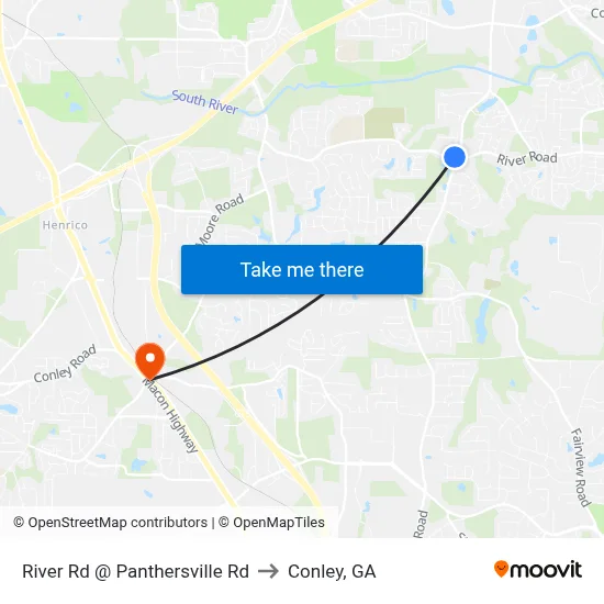 River Rd @ Panthersville Rd to Conley, GA map