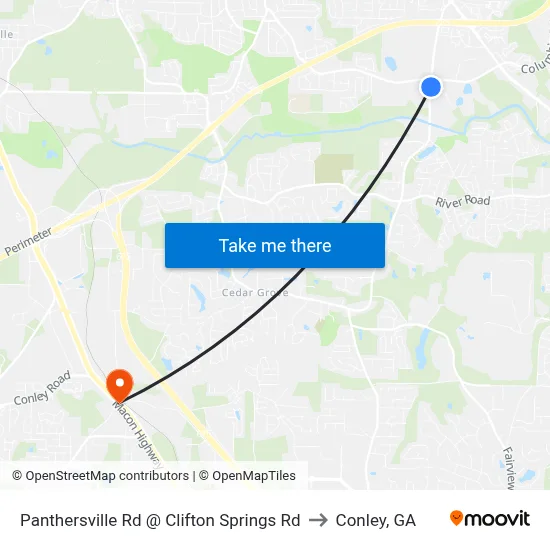 Panthersville Rd @ Clifton Springs Rd to Conley, GA map