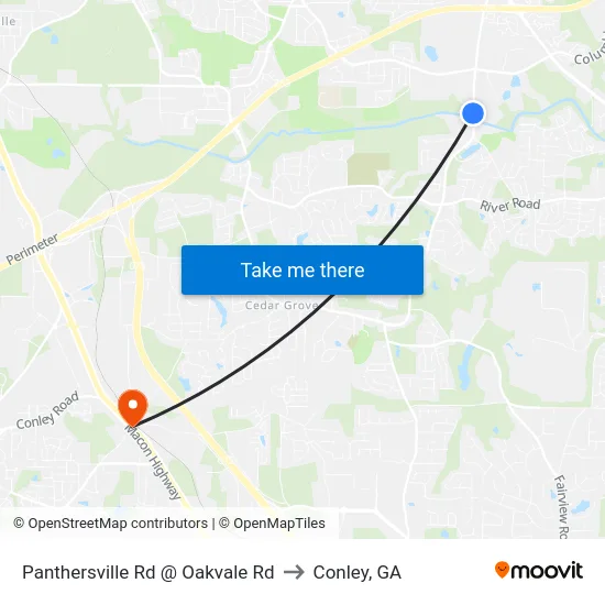 Panthersville Rd @ Oakvale Rd to Conley, GA map