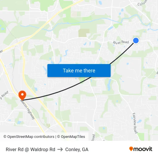 River Rd @ Waldrop Rd to Conley, GA map