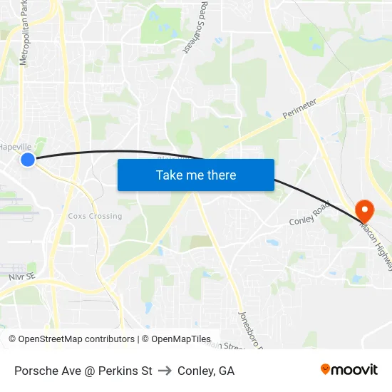 Porsche Ave @ Perkins St to Conley, GA map