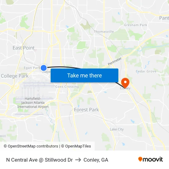 N Central Ave @ Stillwood Dr to Conley, GA map