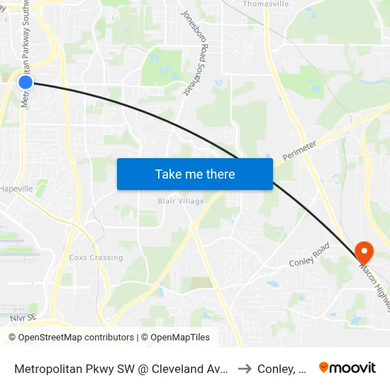 Metropolitan Pkwy SW @ Cleveland Ave S to Conley, GA map