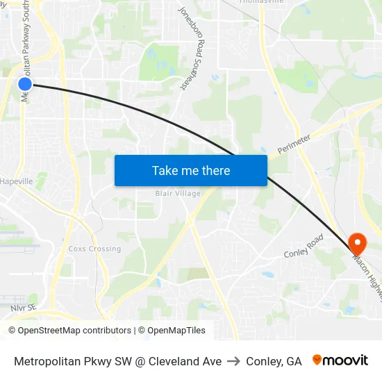 Metropolitan Pkwy SW @ Cleveland Ave to Conley, GA map