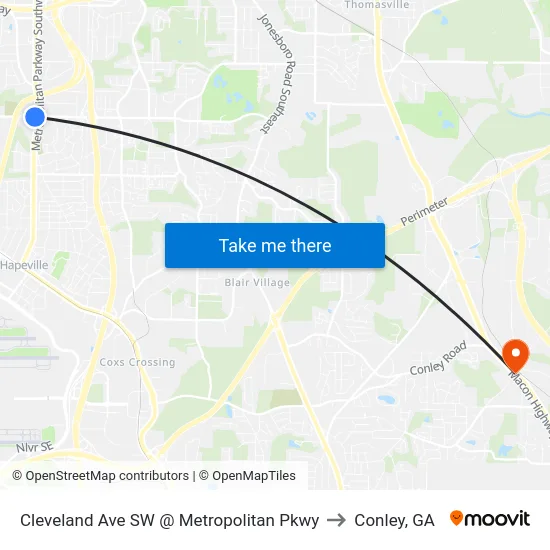 Cleveland Ave SW @ Metropolitan Pkwy to Conley, GA map