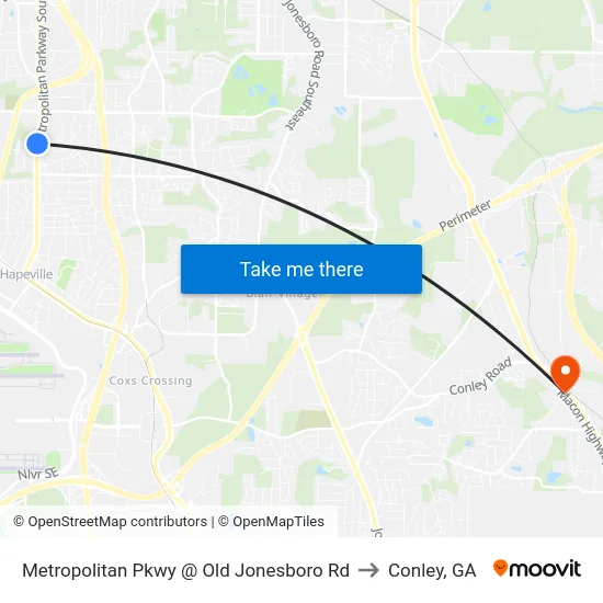 Metropolitan Pkwy @ Old Jonesboro Rd to Conley, GA map