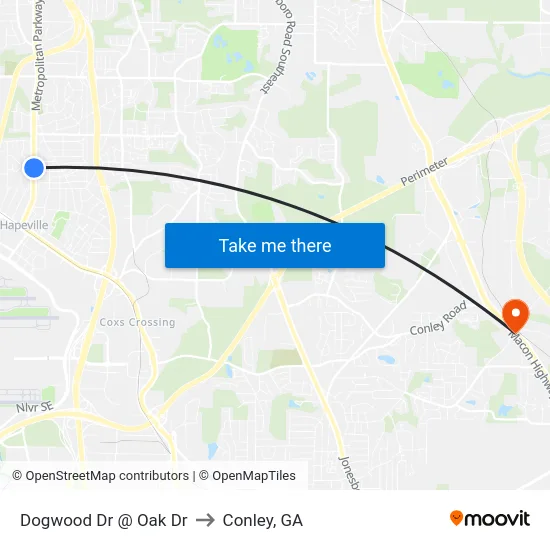 Dogwood Dr @ Oak Dr to Conley, GA map
