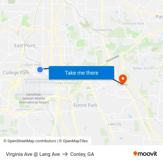 Virginia Ave @ Lang Ave to Conley, GA map