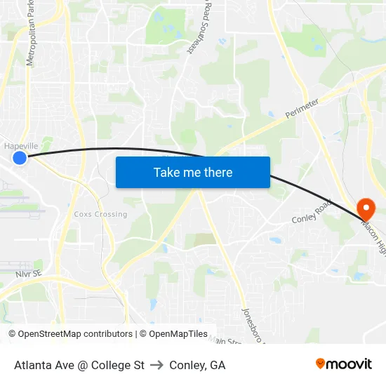 Atlanta Ave @ College St to Conley, GA map