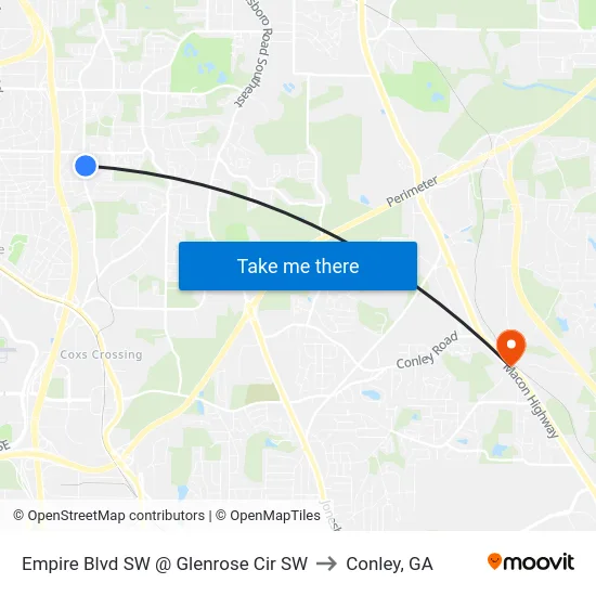Empire Blvd SW @ Glenrose Cir SW to Conley, GA map