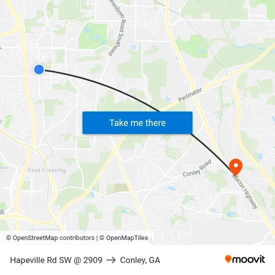 Hapeville Rd SW @ 2909 to Conley, GA map