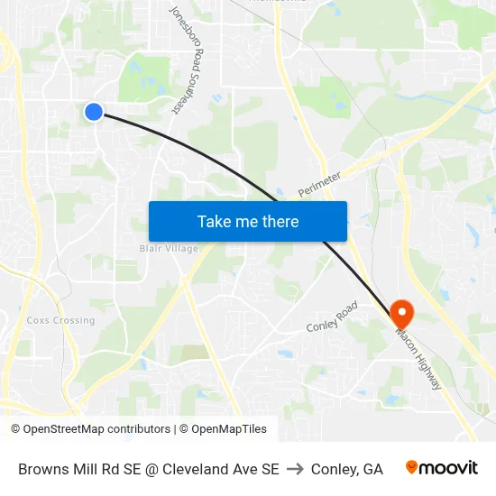 Browns Mill Rd SE @ Cleveland Ave SE to Conley, GA map