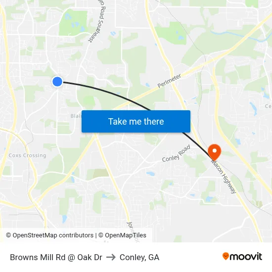 Browns Mill Rd @ Oak Dr to Conley, GA map