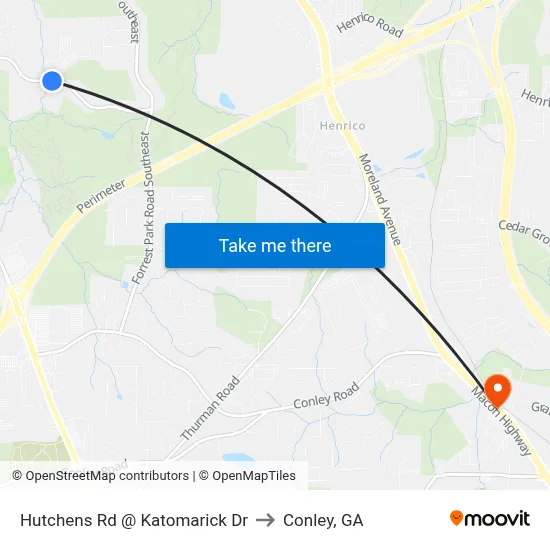 Hutchens Rd @ Katomarick Dr to Conley, GA map