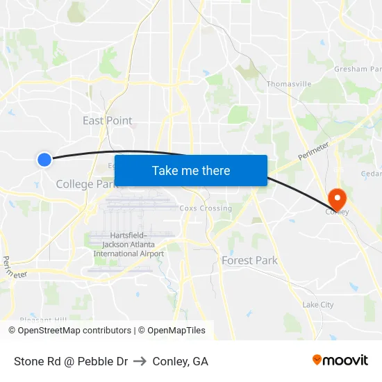 Stone Rd @ Pebble Dr to Conley, GA map