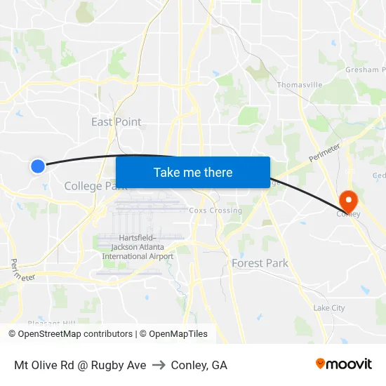 Mt Olive Rd @ Rugby Ave to Conley, GA map