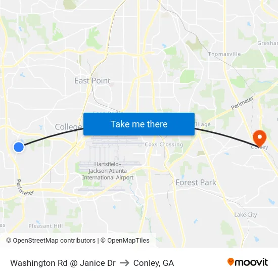 Washington Rd @ Janice Dr to Conley, GA map