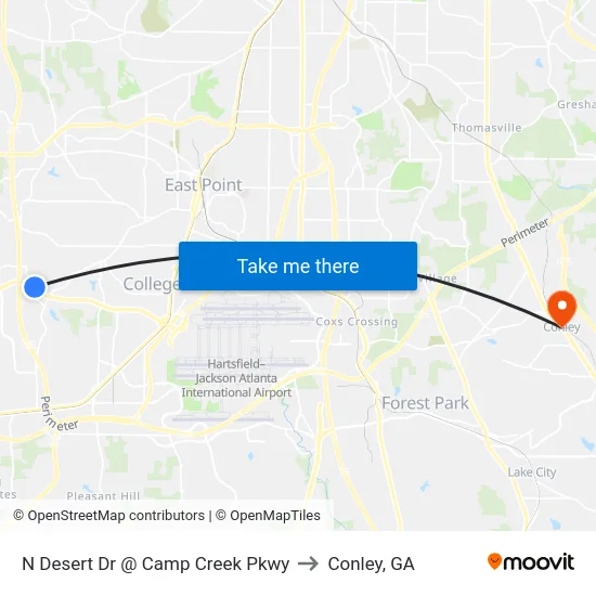 N Desert Dr @ Camp Creek Pkwy to Conley, GA map