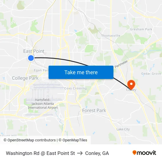 Washington Rd @ East Point St to Conley, GA map
