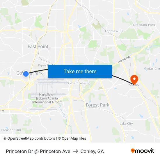 Princeton Dr @ Princeton Ave to Conley, GA map