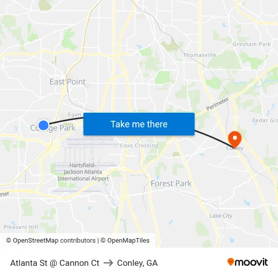 Atlanta St @ Cannon Ct to Conley, GA map