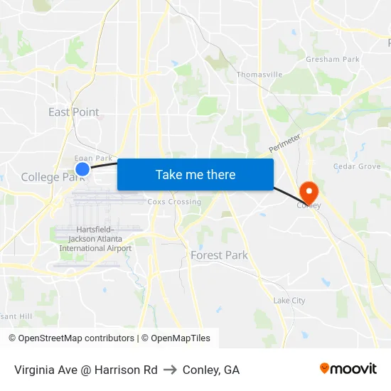 Virginia Ave @ Harrison Rd to Conley, GA map