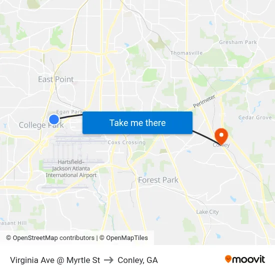 Virginia Ave @ Myrtle St to Conley, GA map