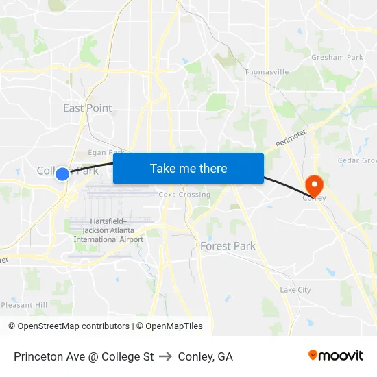 Princeton Ave @ College St to Conley, GA map