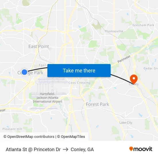 Atlanta St @ Princeton Dr to Conley, GA map