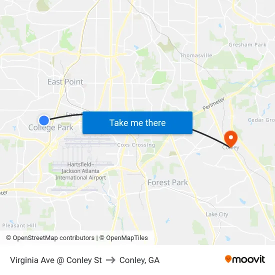 Virginia Ave @ Conley St to Conley, GA map