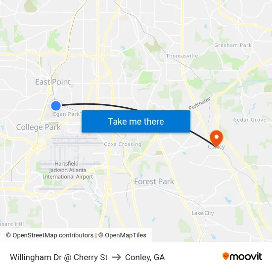 Willingham Dr @ Cherry St to Conley, GA map
