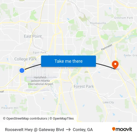 Roosevelt Hwy @ Gateway Blvd to Conley, GA map