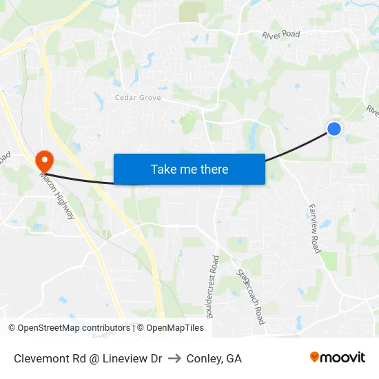 Clevemont Rd @ Lineview Dr to Conley, GA map