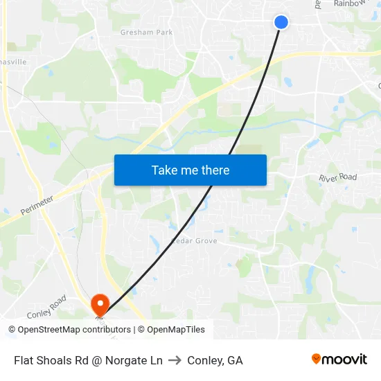 Flat Shoals Rd @ Norgate Ln to Conley, GA map
