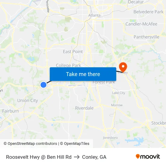 Roosevelt Hwy @ Ben Hill Rd to Conley, GA map