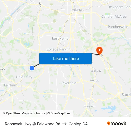 Roosevelt Hwy @ Feldwood Rd to Conley, GA map