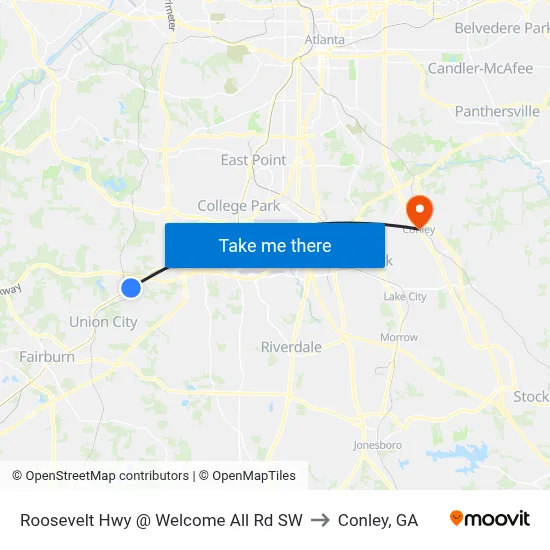 Roosevelt Hwy @ Welcome All Rd SW to Conley, GA map
