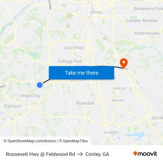 Roosevelt Hwy @ Feldwood Rd to Conley, GA map