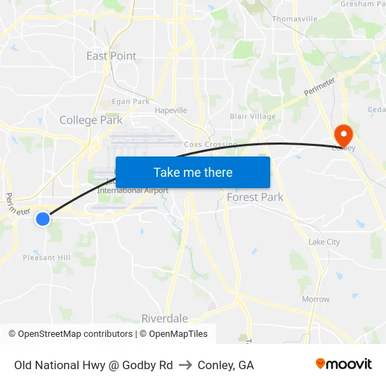 Old National Hwy @ Godby Rd to Conley, GA map