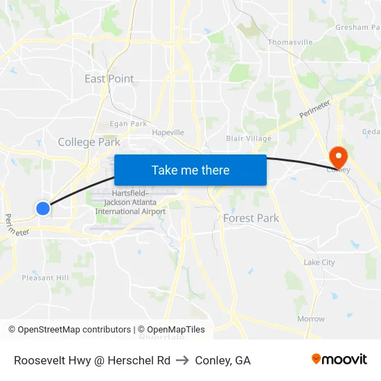 Roosevelt Hwy @ Herschel Rd to Conley, GA map