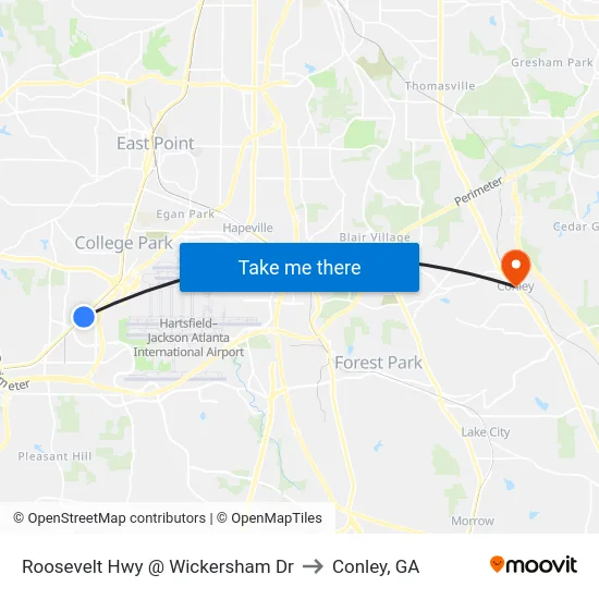 Roosevelt Hwy @ Wickersham Dr to Conley, GA map