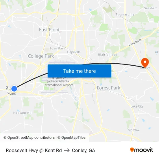 Roosevelt Hwy @ Kent Rd to Conley, GA map