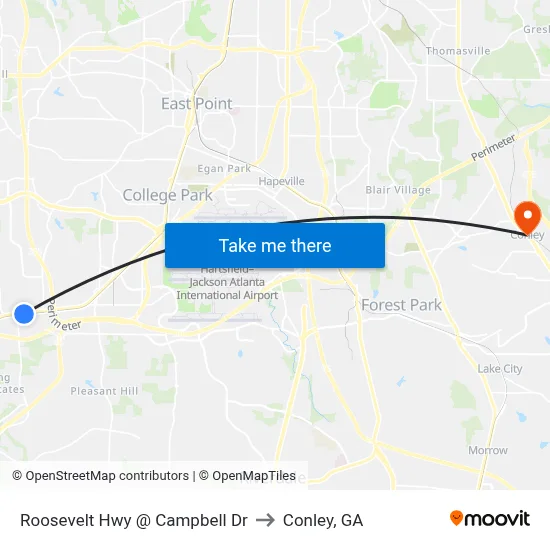 Roosevelt Hwy @ Campbell Dr to Conley, GA map