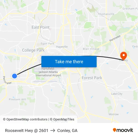 Roosevelt Hwy @ 2601 to Conley, GA map