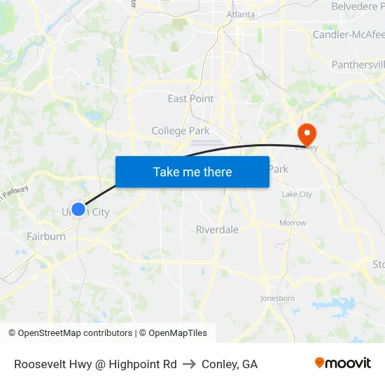 Roosevelt Hwy @ Highpoint Rd to Conley, GA map