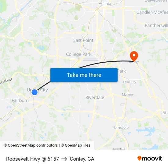 Roosevelt Hwy @ 6157 to Conley, GA map
