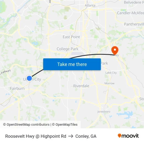 Roosevelt Hwy @ Highpoint Rd to Conley, GA map