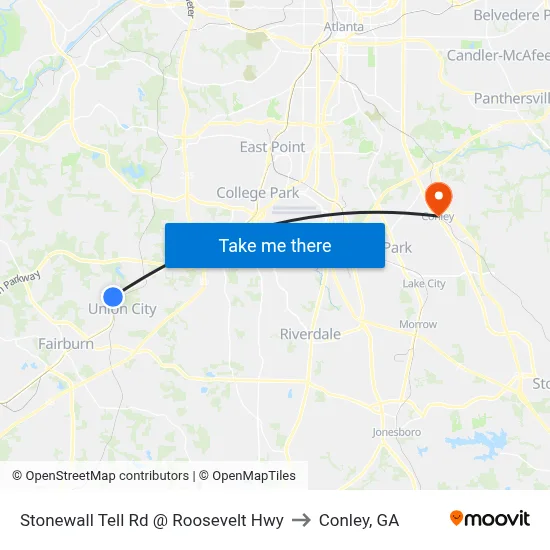 Stonewall Tell Rd @ Roosevelt Hwy to Conley, GA map