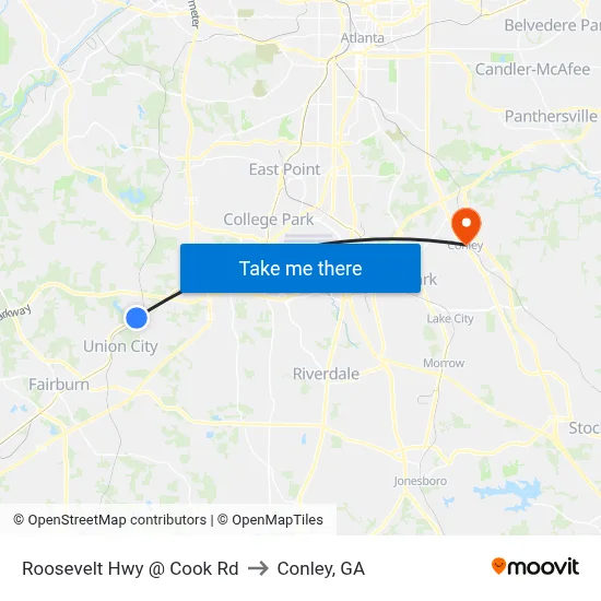 Roosevelt Hwy @ Cook Rd to Conley, GA map